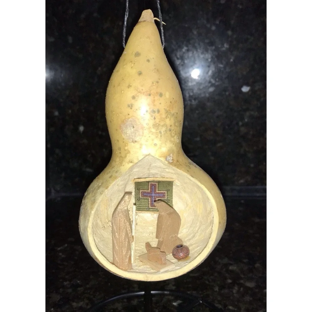 Vintage Nativity Gourd‎ Christmas Tree Ornament Folk Art